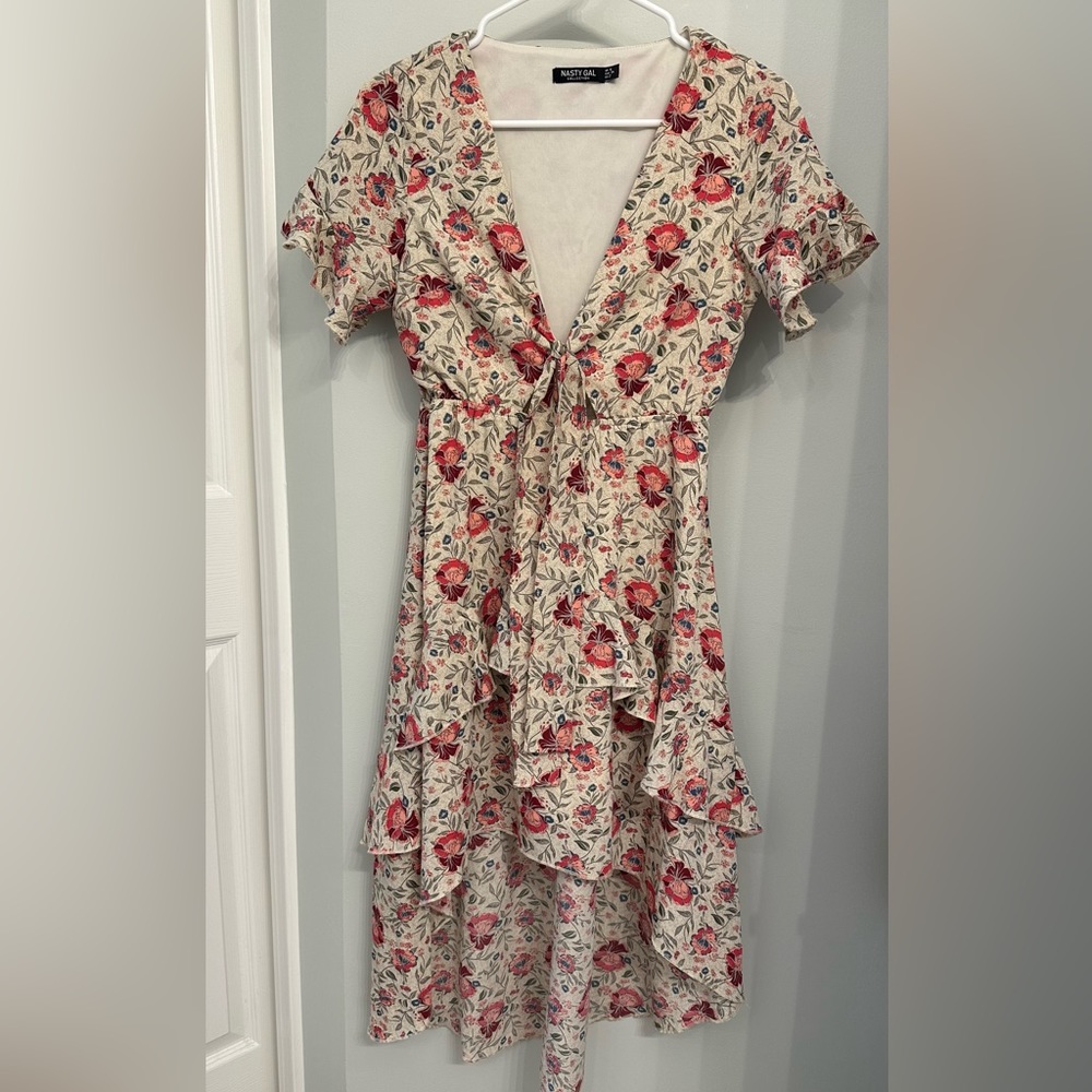Floral V Neck High Low Midi Dress